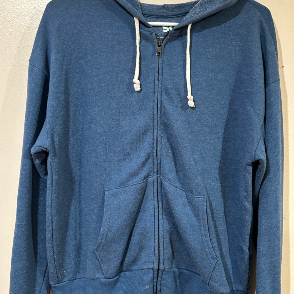 H&M Blue Zip-Up Hoodie with White Drawstrings